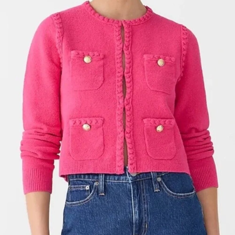 J. Crew Odette Sweater Lady Jacket XXL Fuchsia Pink Boucle Business Casual BR789 - Picture 2 of 15
